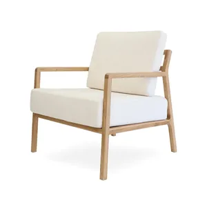 Oak Wood Frame White linen Armchair for Living Room Furniture Modern Leisure Chair