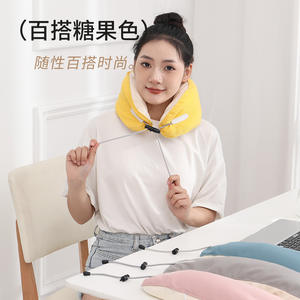 Almohada de Viaje en Forma de U, Portátil, con Soporte de Partículas de Espuma, en Gris, Rosa, Amarillo y Azul, de Poliéster, Lavable a Mano, 28x28x14cm - Product Image 3