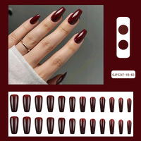 Qianya Press-on Nagels Effen Kleur 24 stuks ABS Kunstnagels Wijnrood Ovaal Vierkant Vorm Herfst Winter Groothandel