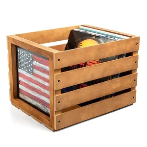 Wood Crates Vinyl Record Storage Box With Chalkboard Wooden CD Record Storage Holder