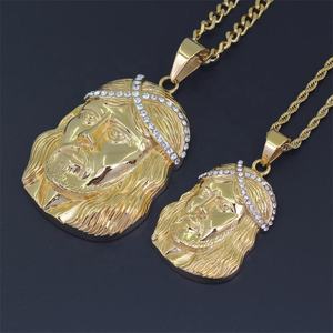 Chaîne Hip Hop en acier inoxydable doré et collier avec pendentif CZ homme <span class=keywords><strong>jésus</strong></span> - Product Image 4