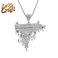 Pendentif pistolet goutte d'eau en cuivre artisanal DC Drip Hip-Hop, incrusté de zircon, motif UZI, fait main, argent/or