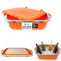 Panier de préparation pour barbecue pliable 3 en 1, bol pliable en plastique avec planche à découper en acier inoxydable, couvercle anti-déversement