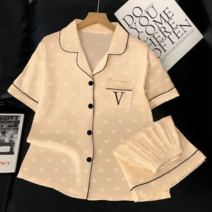 <span class=keywords><strong>Pigiama</strong></span> da donna primavera ed estate con stampa d'amore e simulazione di seta nuova <span class=keywords><strong>tuta</strong></span> da uomo a maniche corte Senior Sense of Homewear - Product Image 4