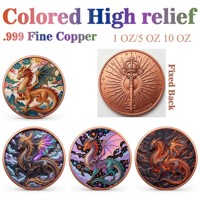 Pièce de monnaie en cuivre pur 999 de 5 oz, divers styles, série Dragon de dessin animé, animal, UV 3D, couleur haute définition, édition de collection, pièce de monnaie en cuivre