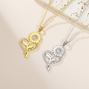 Stainless Steel Sunflower Heart Necklace Crystal Rhinestone <strong>Sunshine</strong> Flower Necklace Gold Plated Jewelry <strong>Gifts</strong> for Women Men - Product Image 3