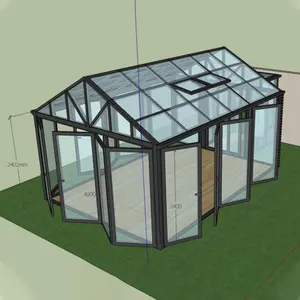 2020 新定制冬季花园 Gable Sunrooms 与玻璃过道，双折叠门钢化低 e 玻璃