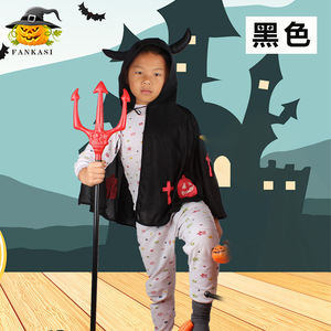 Disfraz de diablo para niños Pankasi, capa negra con cuernos y tridente, traje de fiesta de cosplay de Halloween para 8-13 años - Product Image 1