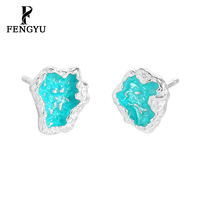 Boucles d'oreilles clous ovales en émail fin moulé, asymétriques, en argent sterling 925, minimalistes, pour femmes, bijoux océaniques personnalisés, vente en gros