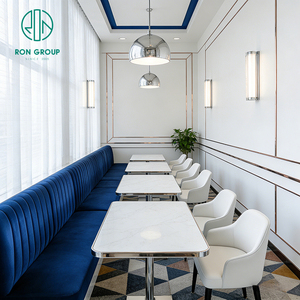 Ensemble de mobilier de luxe <span class=keywords><strong>l</strong></span>éger : Table carrée en marbre, banquette en velours en forme de <span class=keywords><strong>L</strong></span> pour café et restaurant, table et chaises - Product Image 4