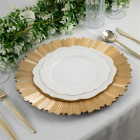 Assiettes de présentation dorées de 33 cm, rondes, vintage, élégantes, en plastique, pour les fêtes, les mariages et les événements