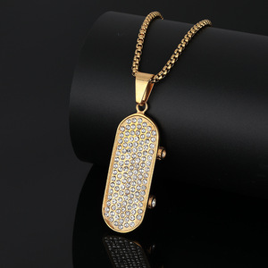 Hip Hop glacé CZ planche à roulettes barre étanche Non ternir sans acier inoxydable mode bijoux pendentif colliers hommes mâle - Product Image 5