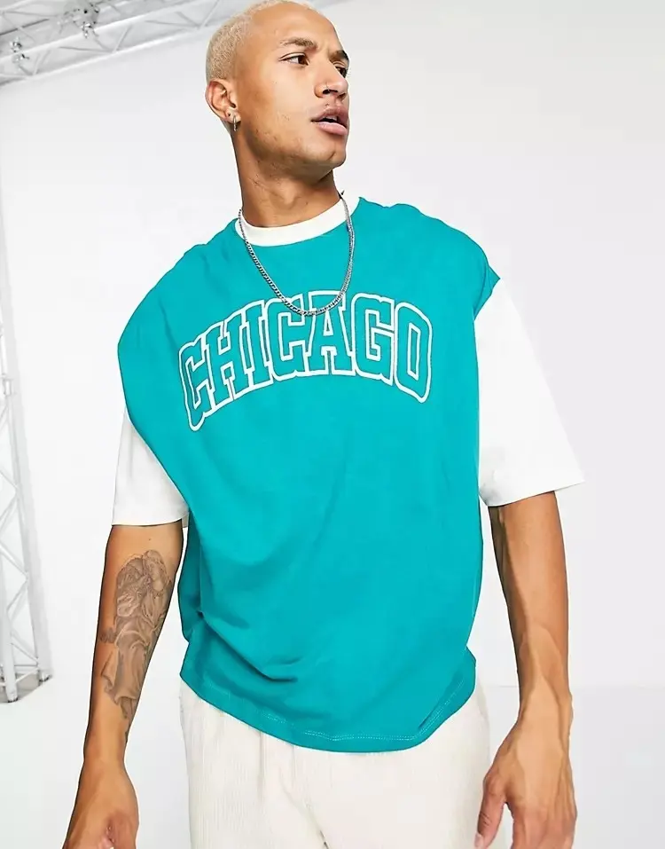 Yingling高品質の特大Tシャツ、カラーブロックスリーブTシャツ大きくて背の高いメンズTシャツ綿100%