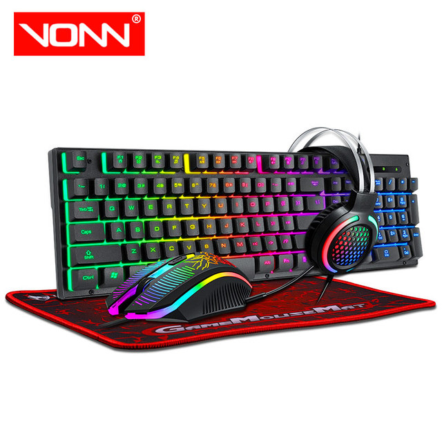 T-WOLF TF400 4-in-1 Wired Gaming Keyboard Mouse Combo Set Including Headphone and Pad Wholesale for PC Gamers in Stock