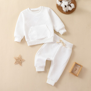Primavera Color sólido sudadera pantalones chándal 2 uds Waffle algodón Niño ropa para bebé <span class=keywords><strong>niña</strong></span> Niño Estilo Casual estampado para primavera - Product Image 4