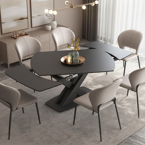 Tavolo <span class=keywords><strong>da</strong></span> <span class=keywords><strong>Pranzo</strong></span> Allungabile <span class=keywords><strong>di</strong></span> Lusso con Gambe in Acciaio Inox e <span class=keywords><strong>Design</strong></span> Nordico, Ideale per Appartamenti - Product Image 1