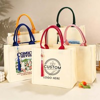 Sac fourre-tout en toile laminée personnalisé avec pompon nœud chinois, grande capacité, idéal pour les cadeaux promotionnels universitaires et d'entreprise