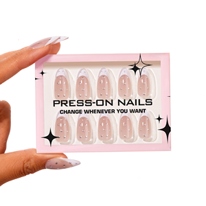 <span class=keywords><strong>Uñas</strong></span> Postizas Francesas de <span class=keywords><strong>Color</strong></span> Natural, Forma Almendrada Larga, 3D, Reutilizables con Pegamento, <span class=keywords><strong>Uñas</strong></span> Acrílicas Brillantes con Purpurina, Venta al por Mayor - Product Image 4