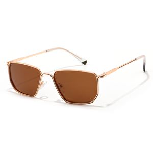 Rectangle Full Rim <b>Sunglasses</b> Rose Gold <b>Frame</b> Brown Lenses Unisex Adult UV400 Sun Protection - Product Image 1