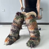 Nouvelles bottes de neige mi-hautes chaudes en fausse fourrure de renard et de raton laveur, bottes bicolores avec semelle extérieure en caoutchouc et fermeture à enfiler plate