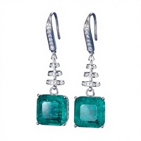Parure de bijoux vintage en cuivre plaqué or avec émeraude taillée géométrique pour femme (boucles d'oreilles, collier, bague)