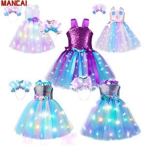 Robe tutu sirène lumineuse pour filles robe d'anniversaire de princesse à lumière LED pour enfants costume Cosplay sirène bouffante pour enfants costume d'halloween <span class=keywords><strong>Ariel</strong></span> - Product Image 1
