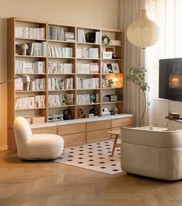 Hệ thống tủ sách âm tường bằng gỗ nguyên khối, tích hợp ghế dài và ngăn kéo, tủ đặt đồ tùy chỉnh - Product Image 1