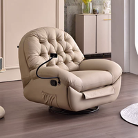 Fauteuil de salon pivotant à 360° avec fonction de balancement, structure en bois, revêtement en cuir, commande manuelle, réglable, avec repose-pieds