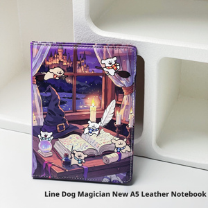 Quaderno in Pelle A5 con Disegno di Cucciolo Stregone, Diario con Design Stampato, Pagine a Colori, Agenda, Planner - Product Image 3