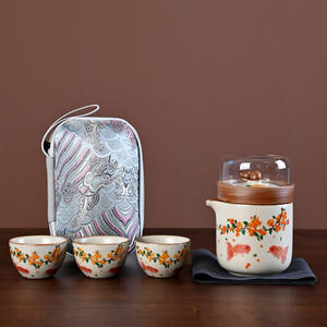 Service à thé de voyage, une théière, trois tasses, théière en céramique portable, tasses à thé pour le camping en plein air, cadeau, nouveau style chinois - Product Image 3