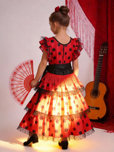 Robes de <span class=keywords><strong>danseuse</strong></span> <span class=keywords><strong>flamenco</strong></span> espagnole pour enfants pour Halloween, <span class=keywords><strong>costume</strong></span> de déguisement en polyester en stock - Product Image 4