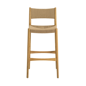 Modern Adjustable Woven Paper Cord and Oak Wood Commercial Bar <b>Stool</b> - Product Image 2