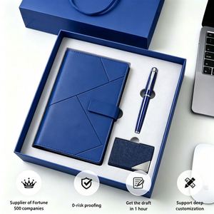 FUXI <b>Gift</b> <b>Sets</b> Luxury Blue Leather A5 Notebook Pen <b>Set</b> and Card Holder Business <b>Gift</b> Box with Personalization Option - Product Image 1