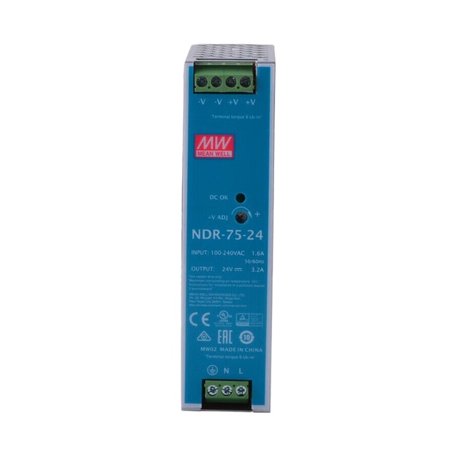 Mean Well NDR-75-24 DIN-Rail Power Supply 24V 3.3A 76.8W Universal Input Slim Design for Industrial Applications