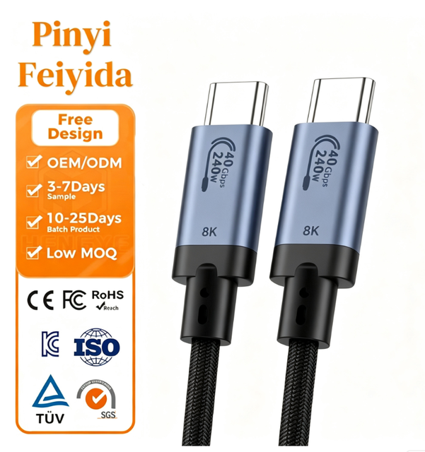 `USB 4.0 Type C to Type C Cable 240W PD Charger Wire 40Gbps High Speed Data 8K Video Output Braided USB C Cable OEM Custom Logo`