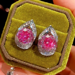 Simple Fashion Jewelry Eco-friendly Copper Rose Cut 10*10mm Pink Zircon Teardrop <b>Earrings</b> for Delicate Daily Wear - Product Image 3