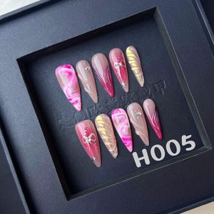 <span class=keywords><strong>Uñas</strong></span> Postizas de Estilo Francés, 10 Piezas, con Diseño Dorado Teñido a Mano, <span class=keywords><strong>Uñas</strong></span> Artificiales de ABS, Forma Mood - Product Image 5