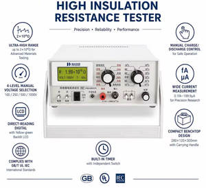 เครื่องวัดความต้านทานฉนวนไฟฟ้าแบบดิจิตอล 1000V สำหรับทดสอบความต้านทานฉนวนของสายเคเบิล ความต้านทานฉนวนแบบพื้นผิวและแบบปริมาตร ตามมาตรฐาน IEC - Product Image 1