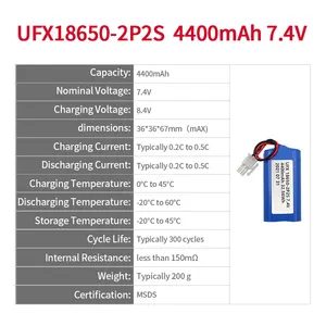 Hoge Capaciteit Cilindrische 2200Mah Lithium-Ion Batterij Ufx 18650 2P 2S 7.4V 4400Mah Batterij Voor Elektrisch Gereedschap