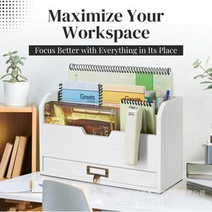 Wooden Envelope Storage Box Multi Layer Document Organizer Drawer Style Office <b>Desktop</b> Storage White Rectangle Solid Color - Product Image 4