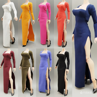 Robe longue moulante sexy à fente avec épaulettes et taille élastique pour soldat féminin à l'échelle 1/6