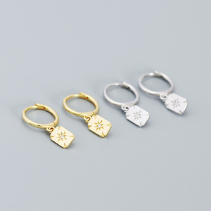 Orecchini pendenti rettangolari in argento Sterling 925 con ciondolo geometrico a forma di stella Cz gioielli placcati in oro regali - Product Image 2