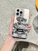 Coques de téléphone portable JDM DIY style voiture classique, en TPU, finition argentée peinte aux UV, antichoc, anti-traces de doigts, protection de l'objectif