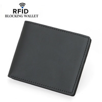 Dompet Kulit Mikrofiber Pria Sederhana Anti-Pencurian RFID Dompet Pendek Tempat Kartu Kredit Penjepit Uang Dompet Tipis Abu-abu untuk Pria
