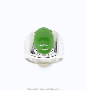 Bague en argent et jade vert naturel de qualité A, cabochon ovale de 10x14mm, nouvelle fabrication d'usine - Product Image 3