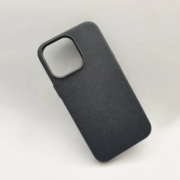 Funda trasera de cuero de vaca para iPhone 13 Pro Max, funda de teléfono de microfibra con logotipo personalizado hecho a mano en 3D negro