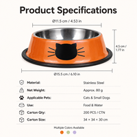 Bol pour animaux de compagnie en acier inoxydable OEM, imprimé visage de chat, base en caoutchouc antidérapante et imperméable, bol coloré pour nourriture et eau pour chats et chiens