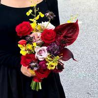Buket Pengantin Buatan Warna-warni Kustom, Bunga Mawar Sutra Sentuhan Asli dan Peony untuk Pengantin, Pengiring Pengantin, dan Dekorasi Meja