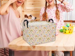 Rectangle Empty Easter <b>Baskets</b> <b>Large</b> Toy Storage Bin Girls Collapsible Hamper Waterproof Canvas Box - Product Image 6