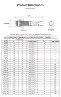 Chevilles d'expansion en acier inoxydable SS304 robustes pour la construction, métriques M8-M20, pour béton et murs